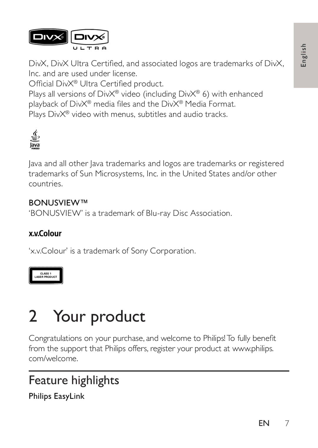 Philips BDP2500 user manual Your product, Feature highlights, Bonusview 