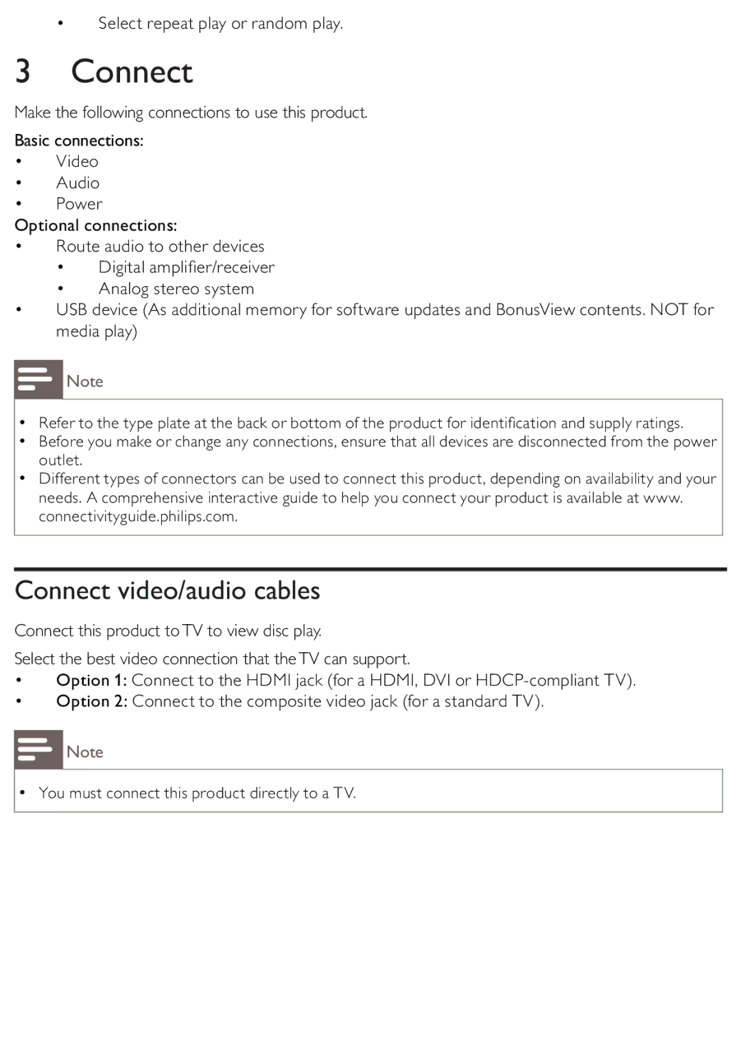 Philips BDP2500/12 user manual Connect video/audio cables 