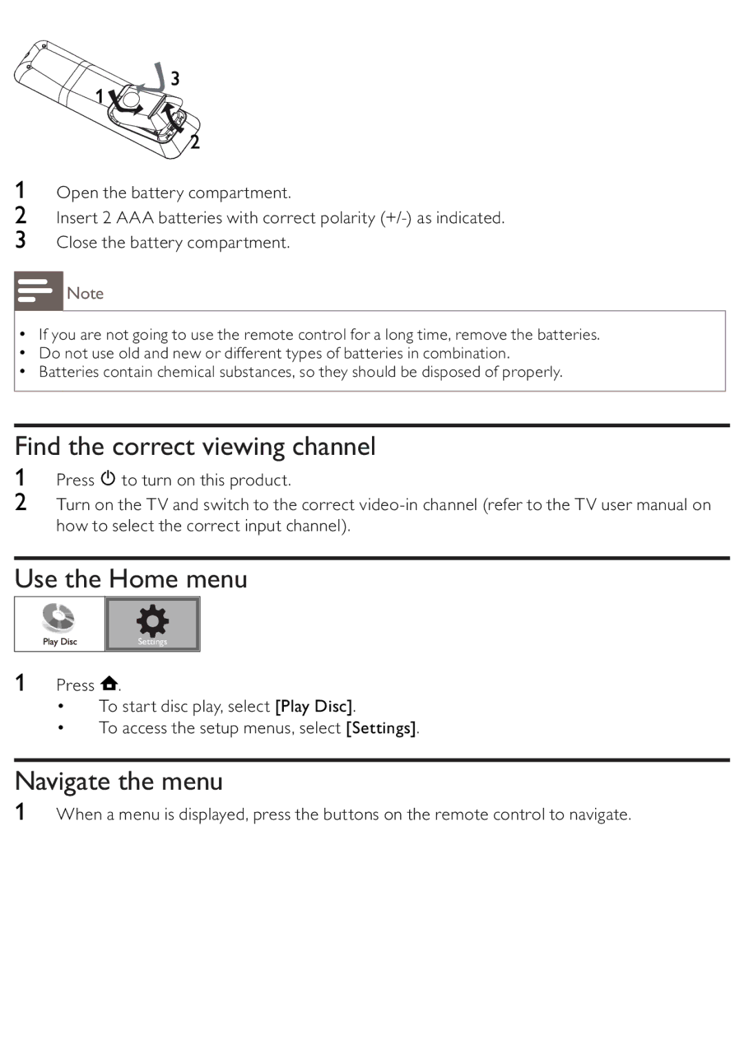 Philips BDP2500/12 user manual Find the correct viewing channel, Use the Home menu, Navigate the menu 