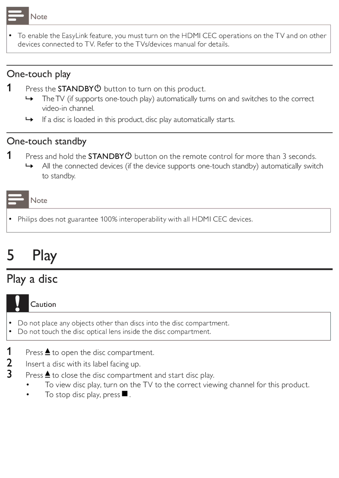 Philips BDP2500/12 user manual Play a disc, One-touch play, One-touch standby 