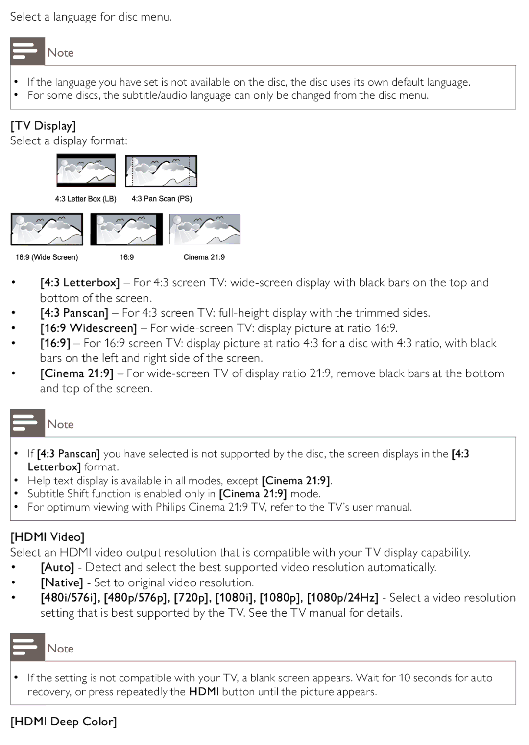 Philips BDP2500/12 user manual Hdmi Deep Color 