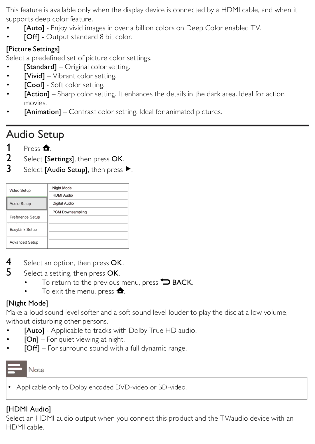 Philips BDP2500/12 user manual Audio Setup 