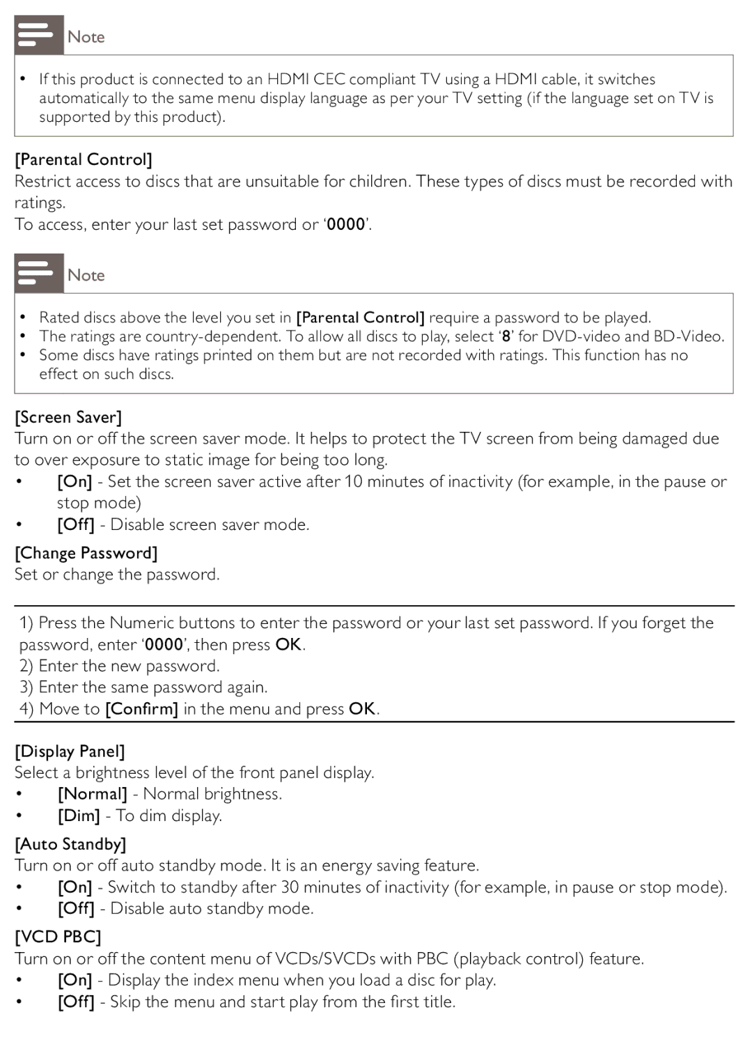 Philips BDP2500/12 user manual Vcd Pbc 