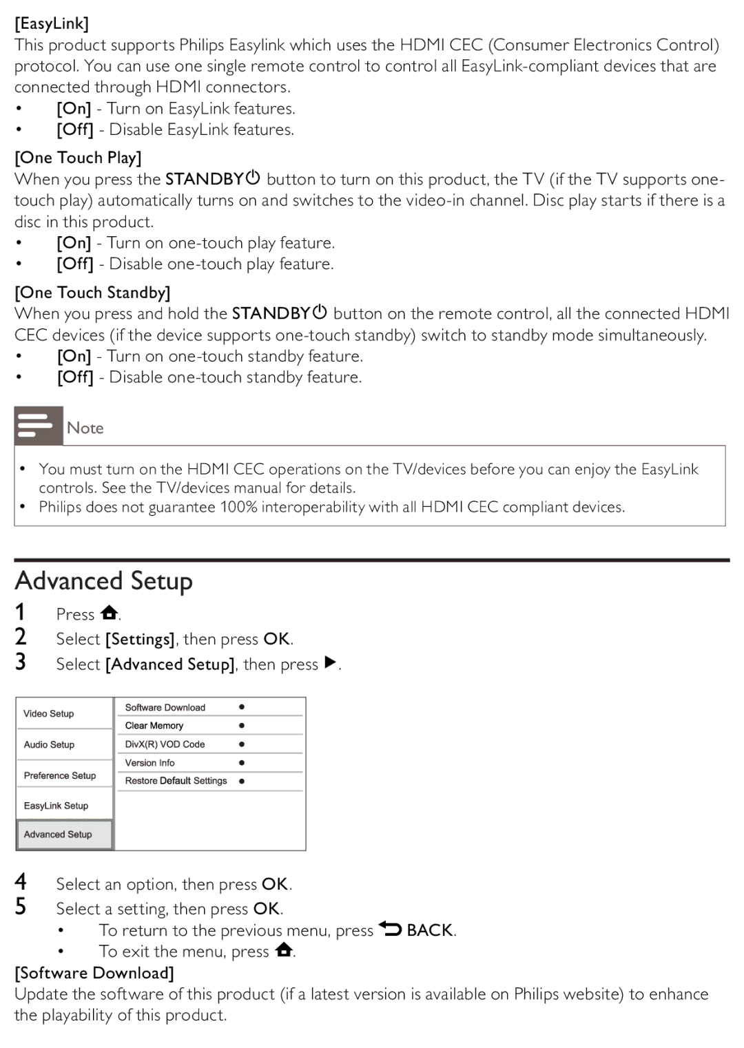 Philips BDP2500/12 user manual Advanced Setup 