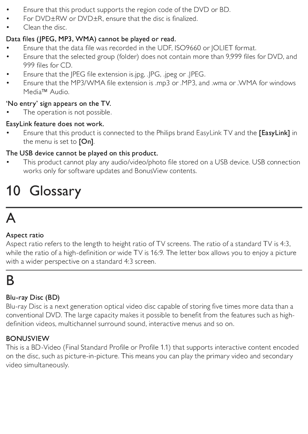 Philips BDP2500/12 user manual Glossary, Bonusview 