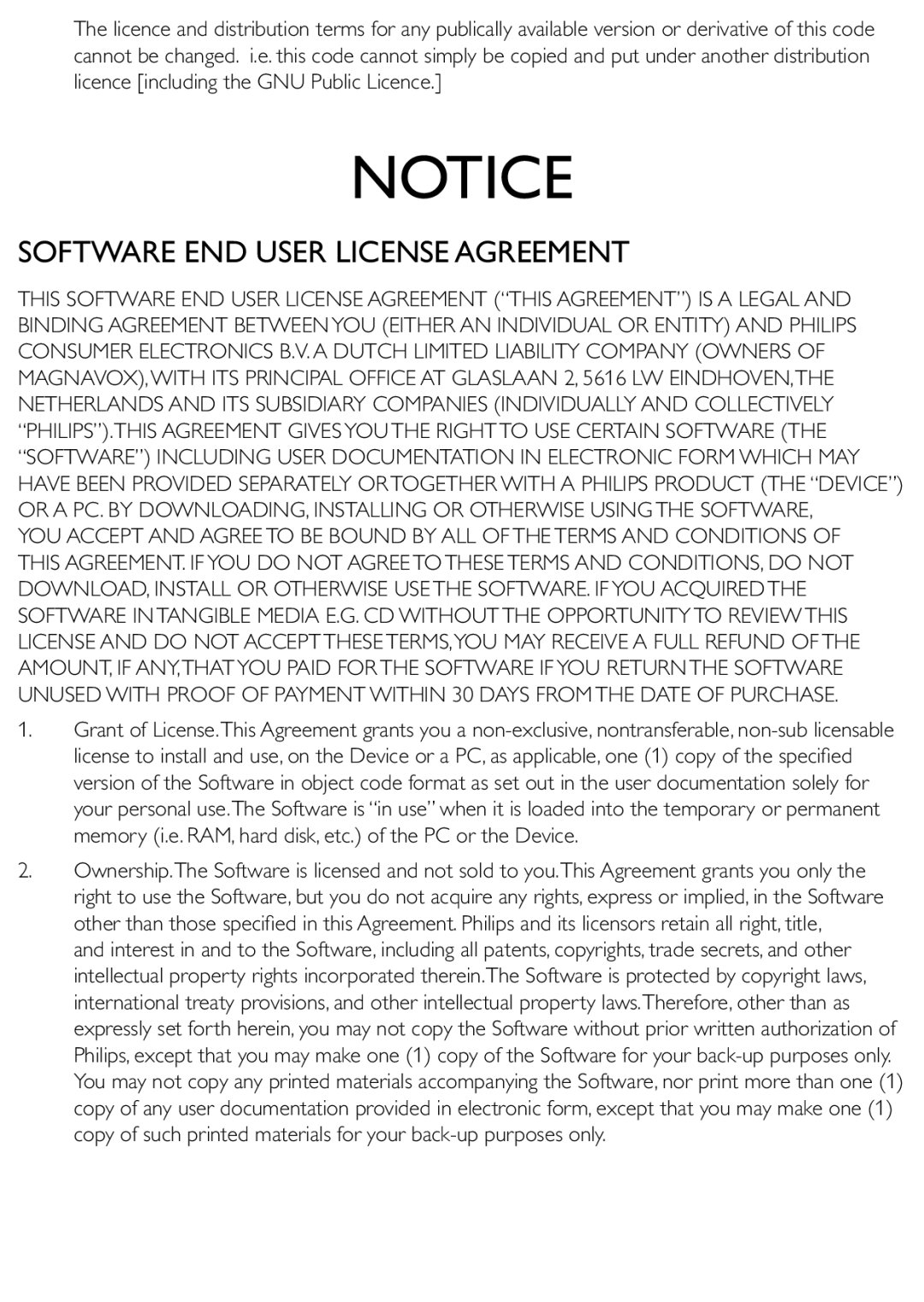 Philips BDP2500/12 user manual Software END User License Agreement 