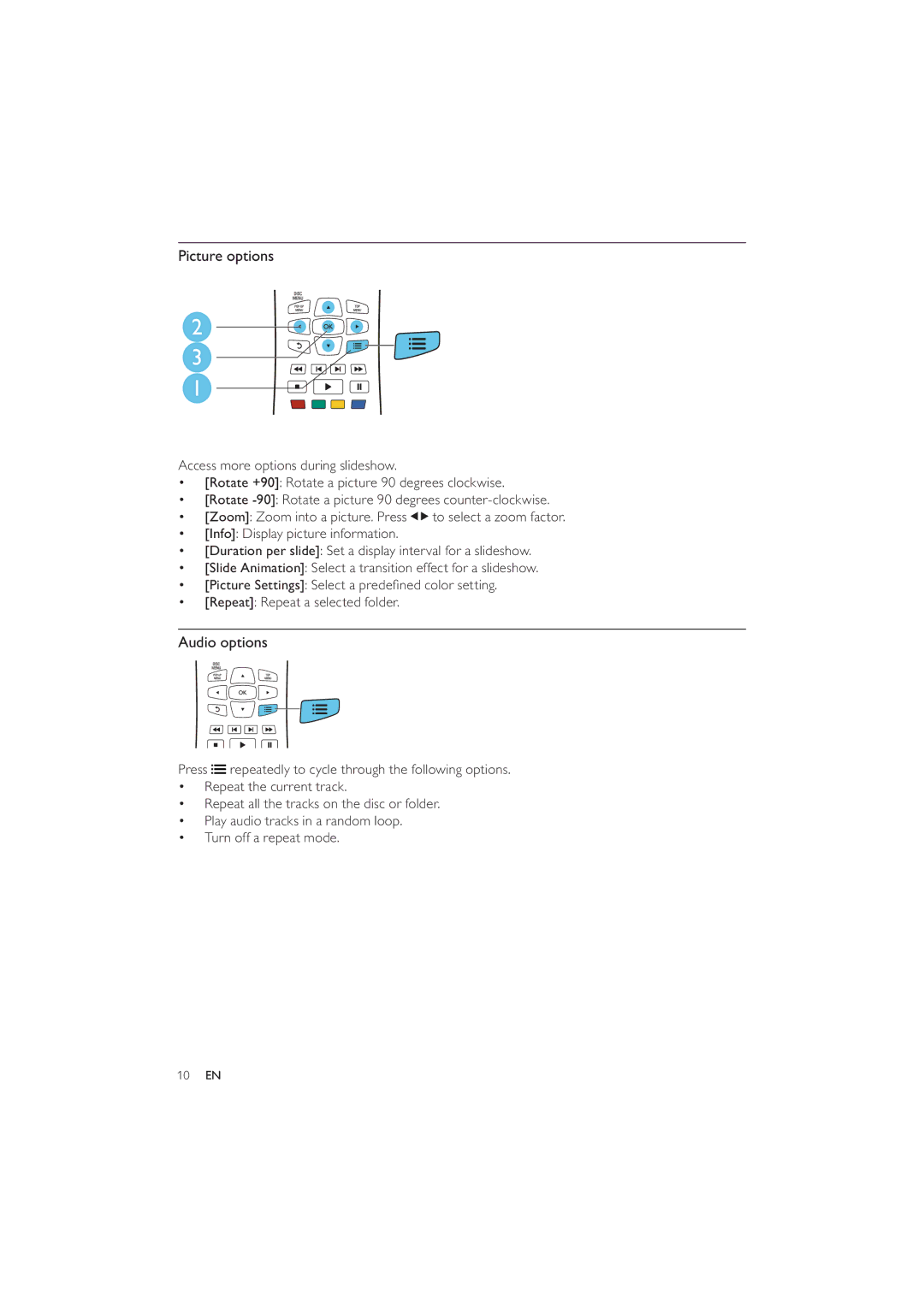 Philips BDP2600 user manual Picture options 