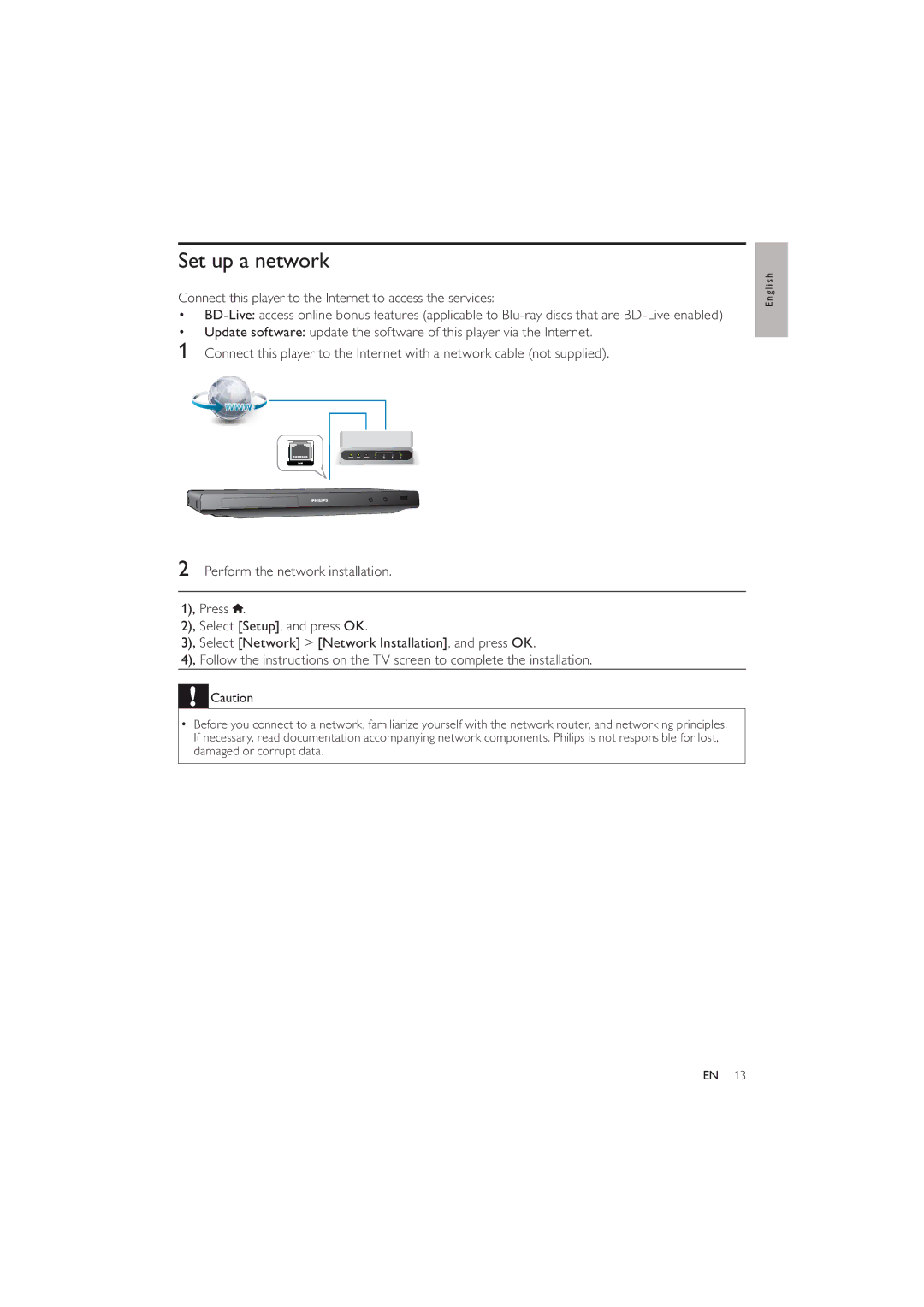 Philips BDP2600 user manual Set up a network 