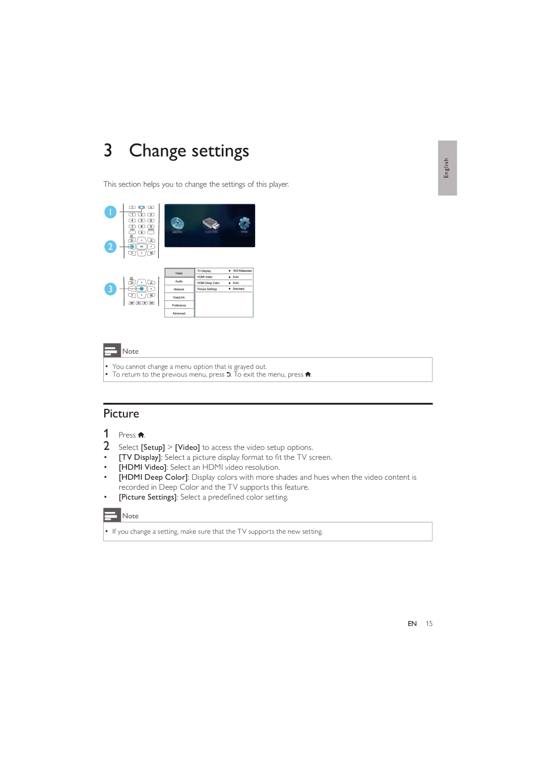 Philips BDP2600 user manual Change settings, Picture 