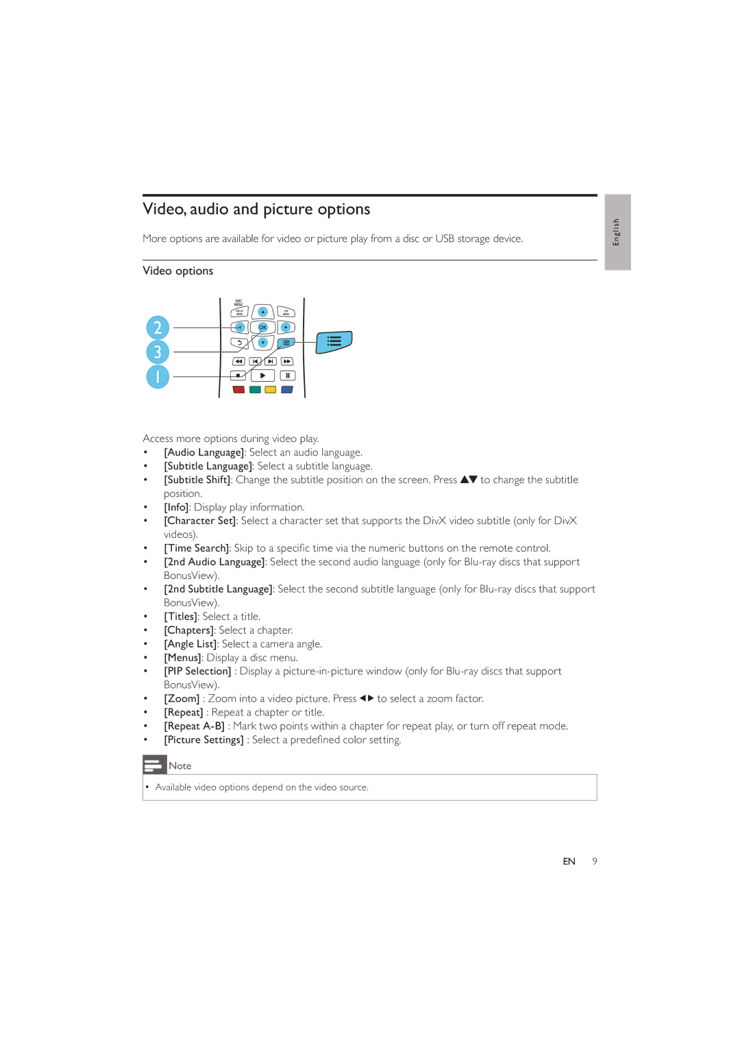 Philips BDP2600 user manual Video, audio and picture options, Video options 