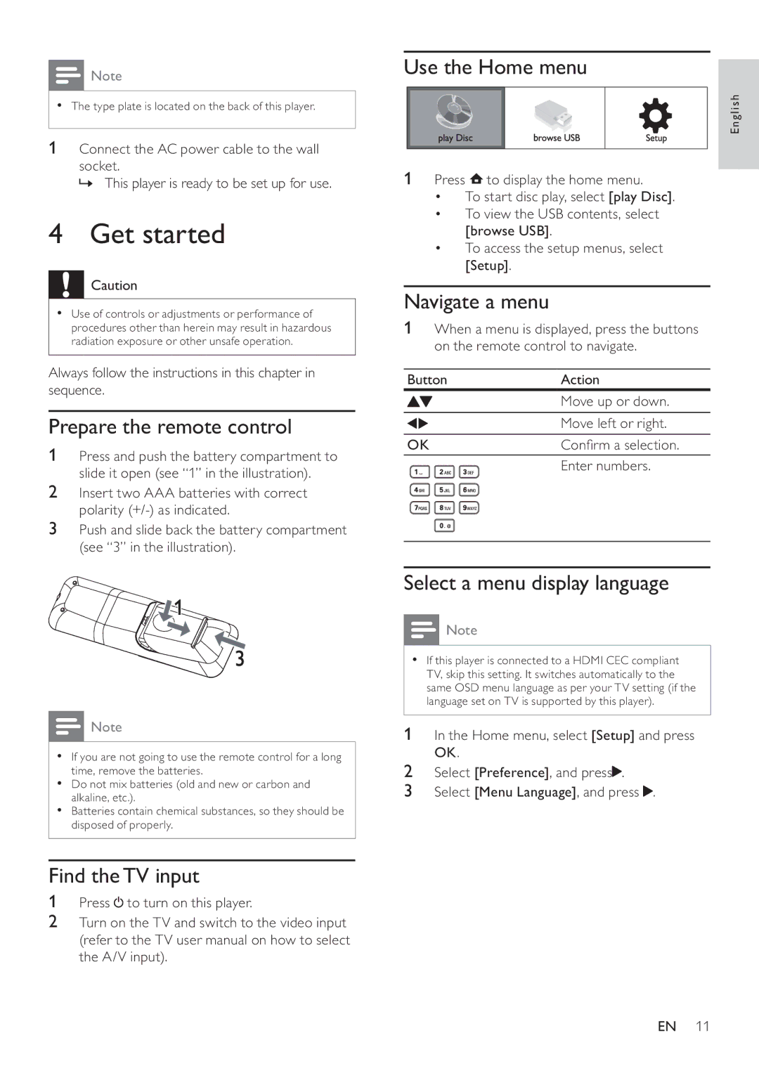 Philips BDP2700 user manual Get started 