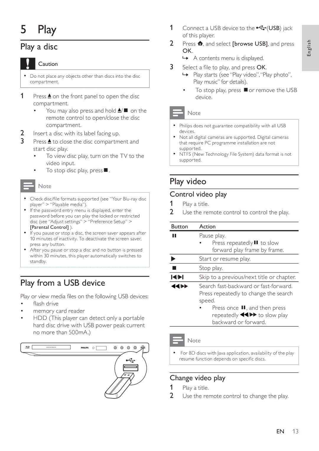 Philips BDP2700 user manual Play a disc, Play from a USB device, Play video 