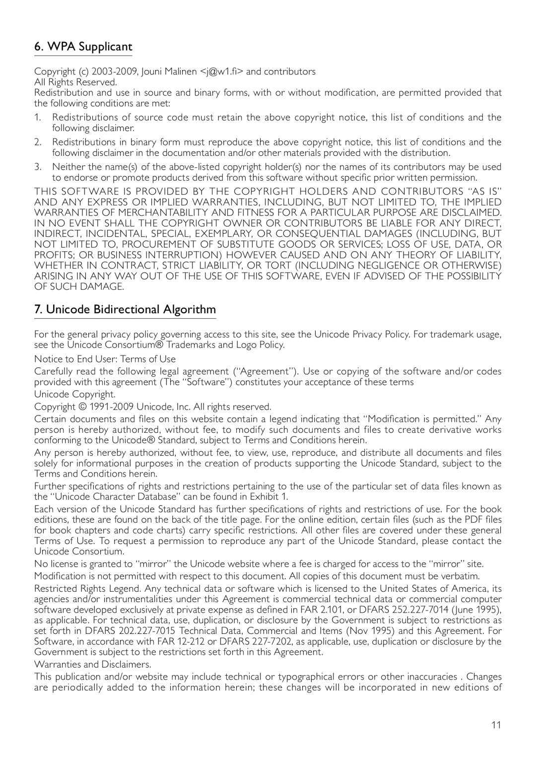 Philips BDP2700 user manual WPA Supplicant, Unicode Bidirectional Algorithm 