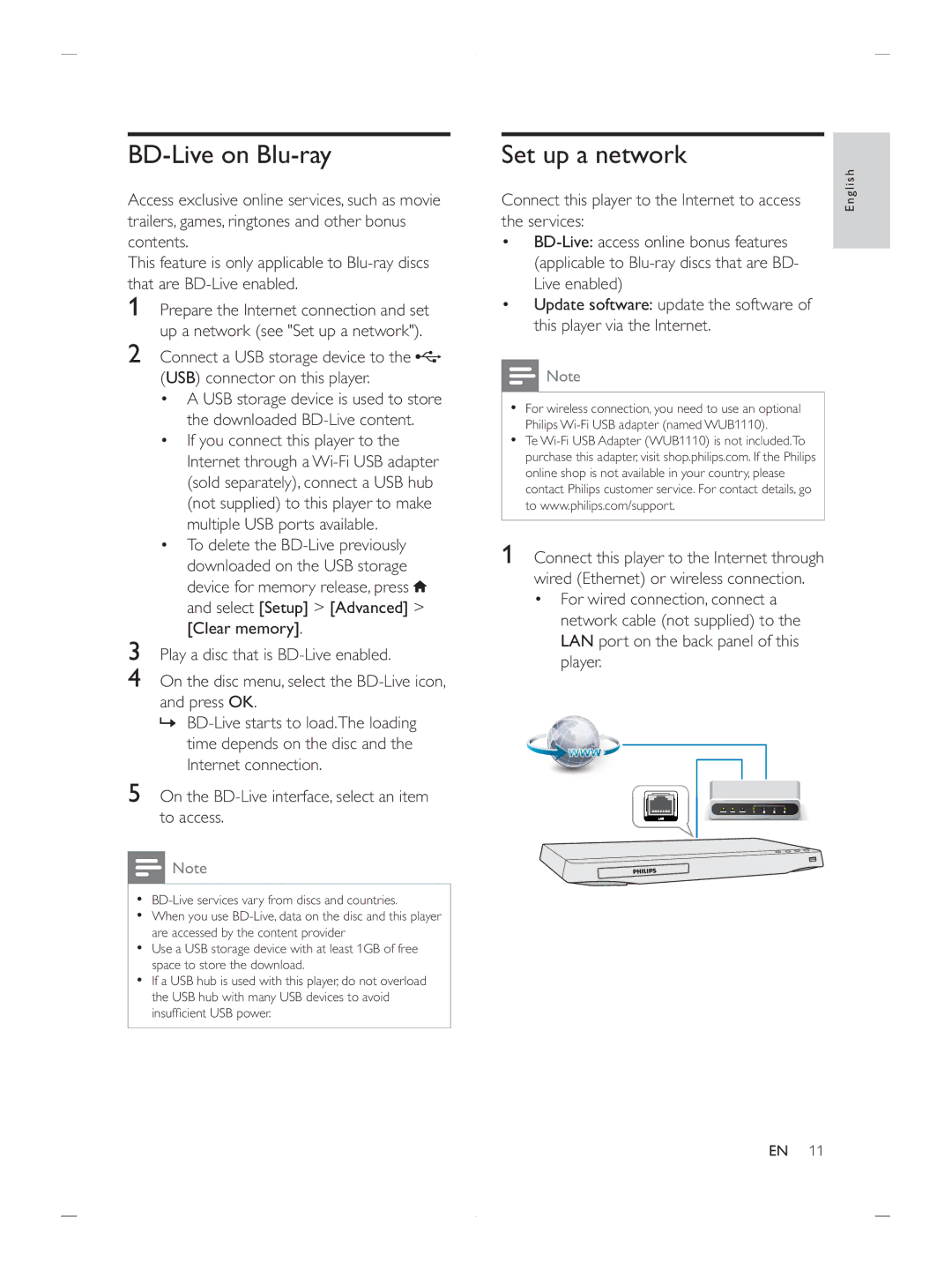 Philips BDP2900 user manual BD-Live on Blu-ray, Set up a network 