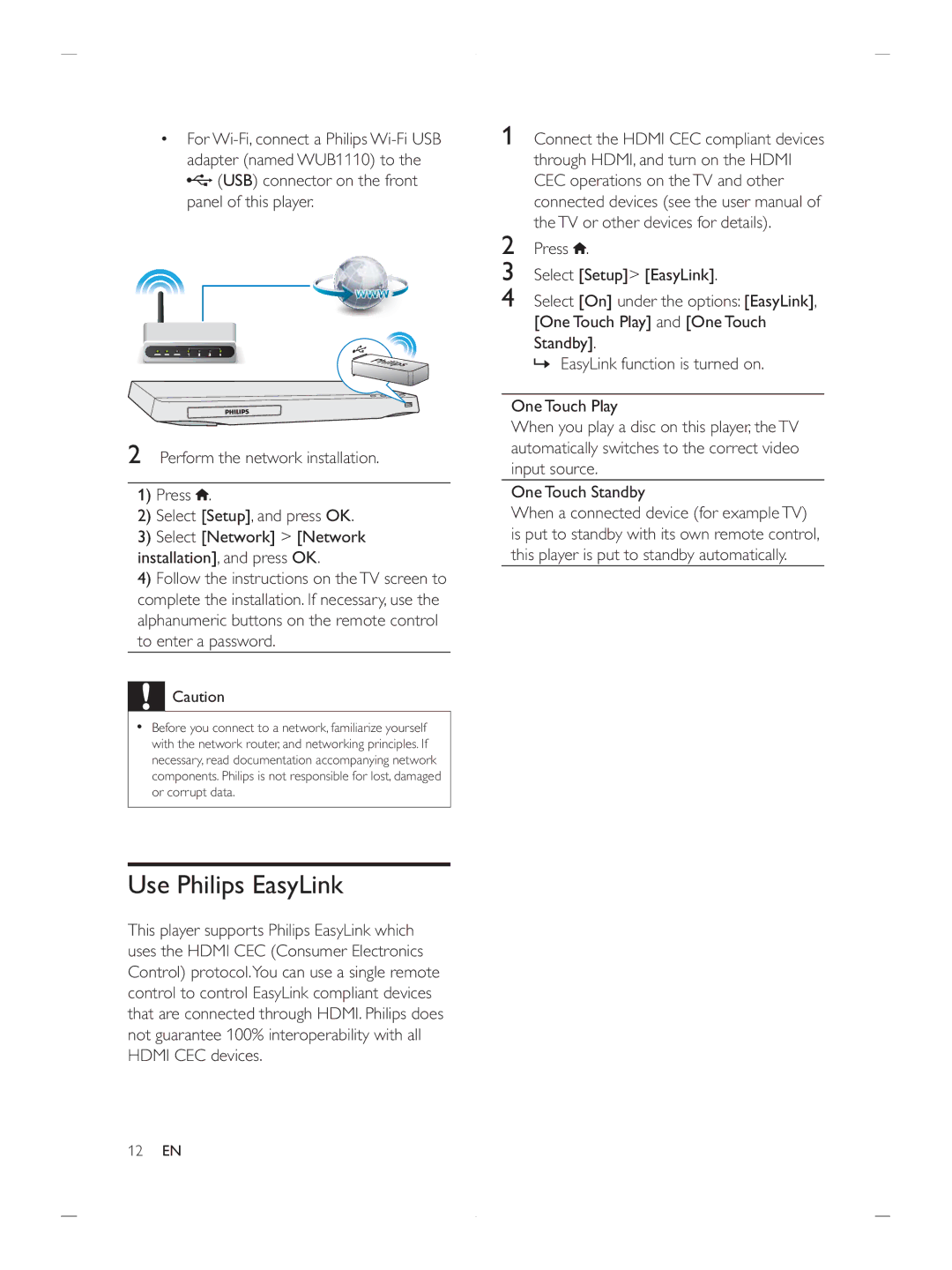 Philips BDP2900 user manual Use Philips EasyLink 