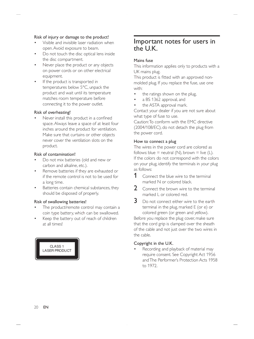 Philips BDP2900 user manual Important notes for users in the U.K 