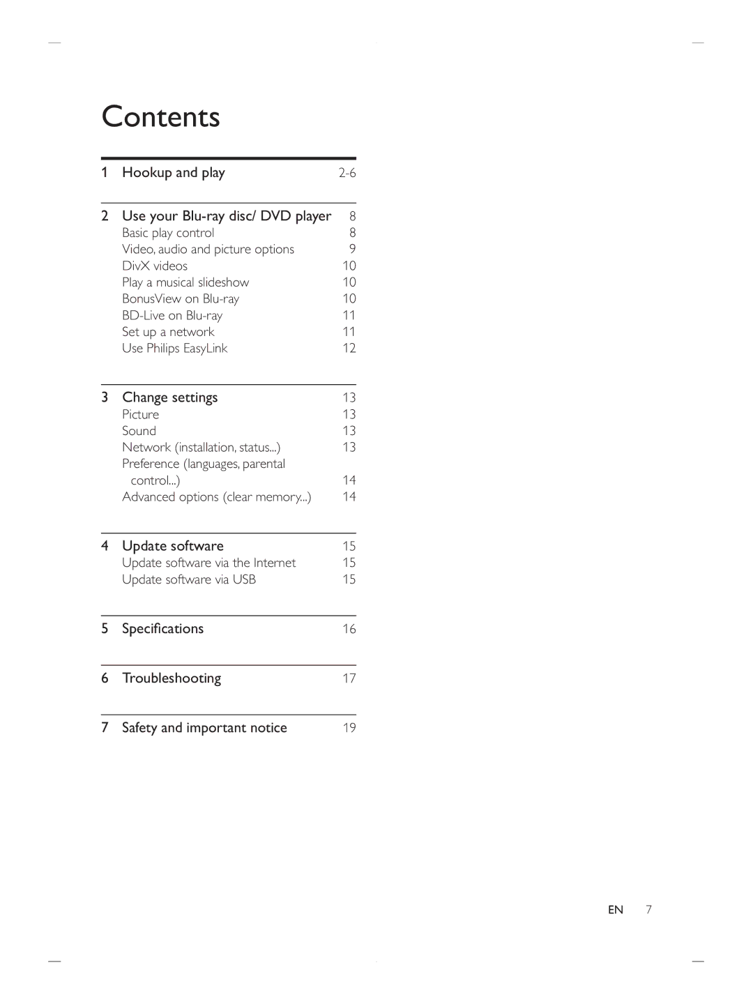 Philips BDP2900 user manual Contents 