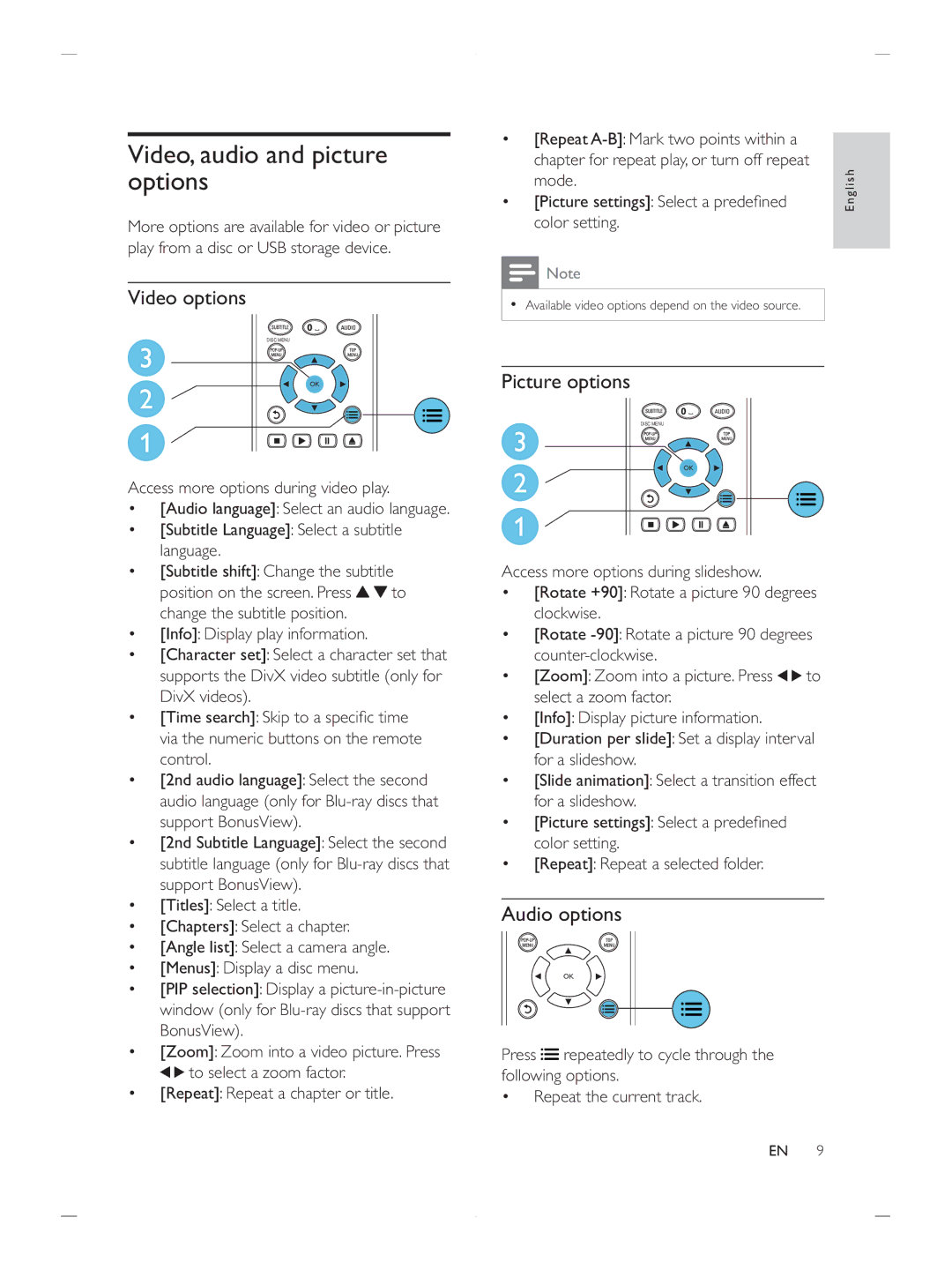 Philips BDP2900 user manual Video, audio and picture options, Video options 