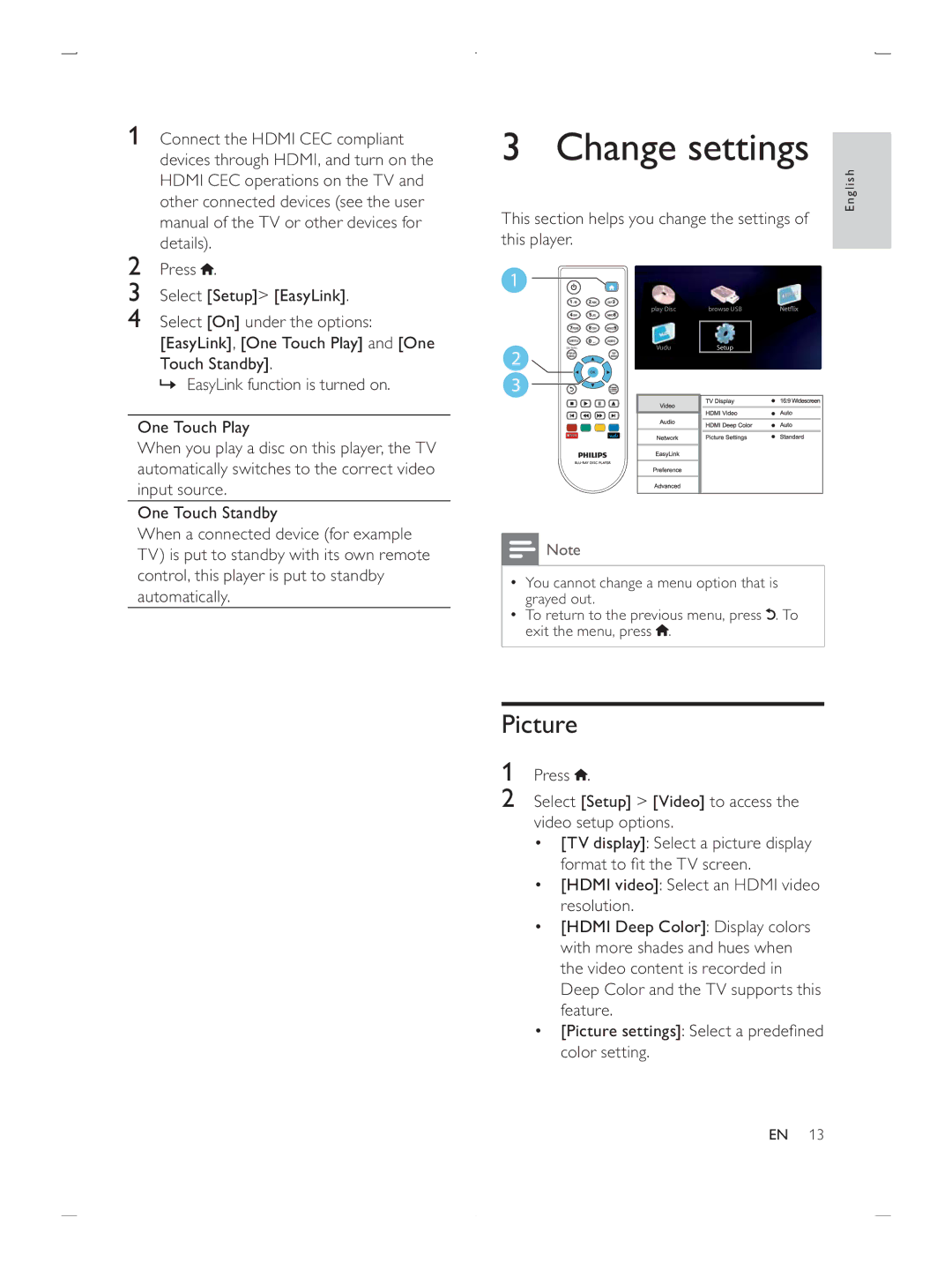 Philips BDP2900/F7 user manual Change settings, Picture 