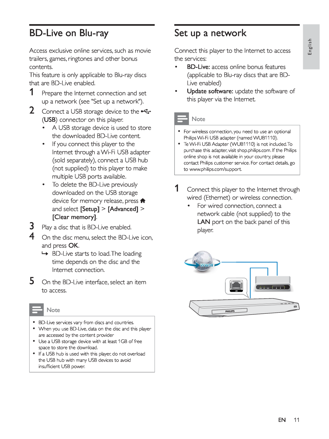 Philips BDP2930 user manual BD-Live on Blu-ray, Set up a network 