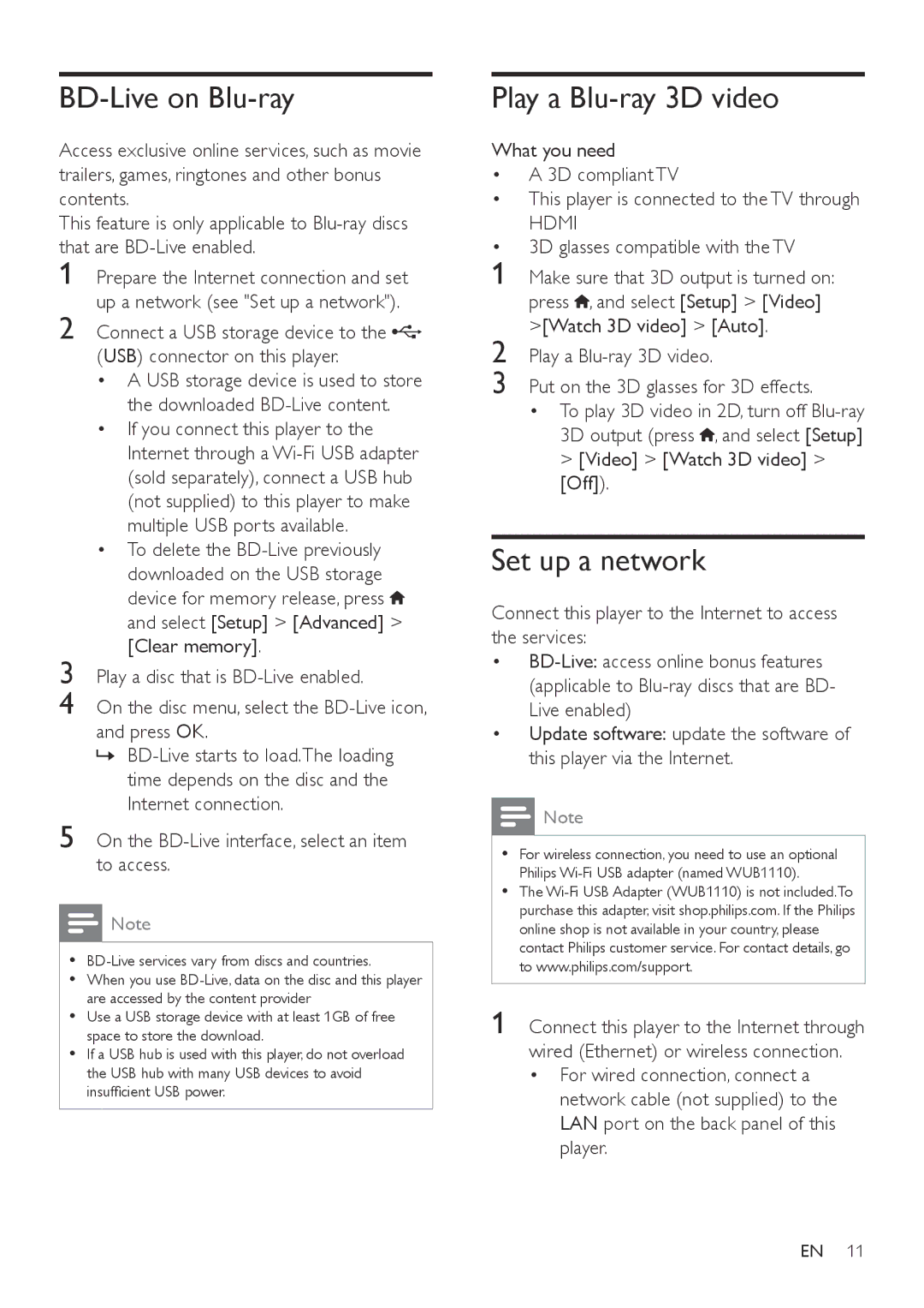 Philips BDP2982, BDP2980 user manual BD-Live on Blu-ray, Play a Blu-ray 3D video, Set up a network, Hdmi 