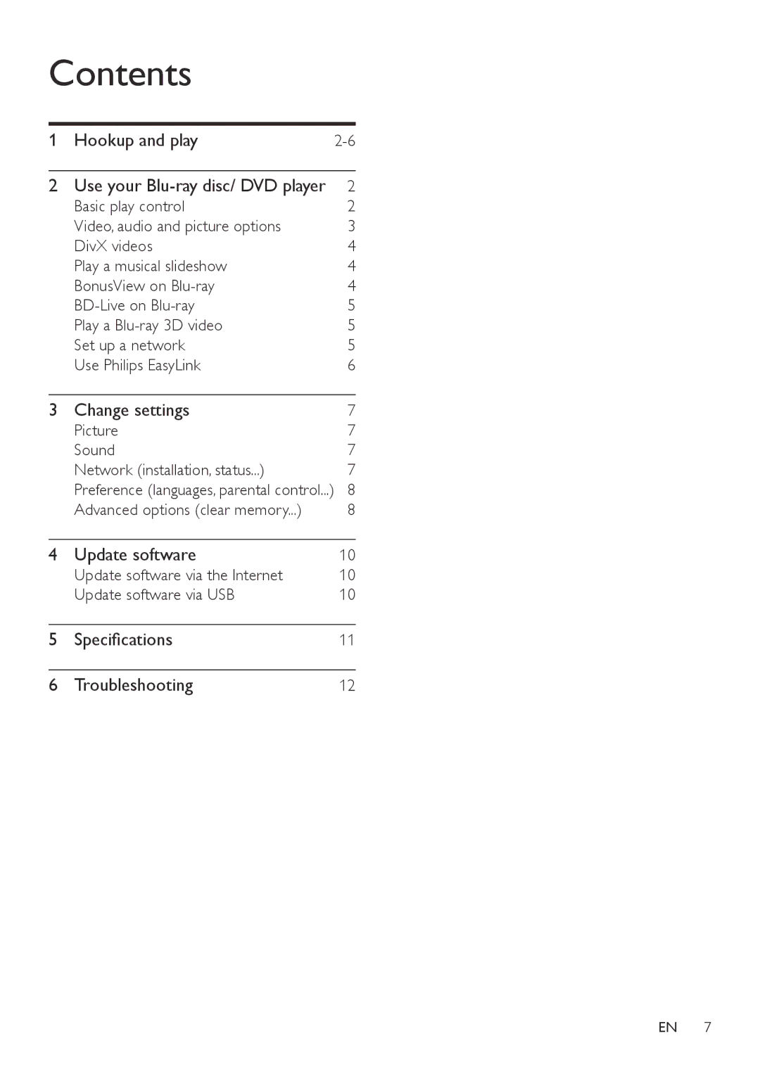 Philips BDP2982, BDP2980 user manual Contents 