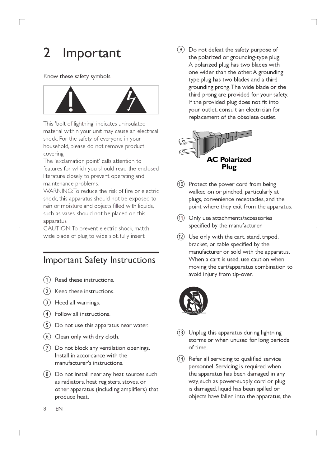 Philips BDP2985 user manual Important Safety Instructions 