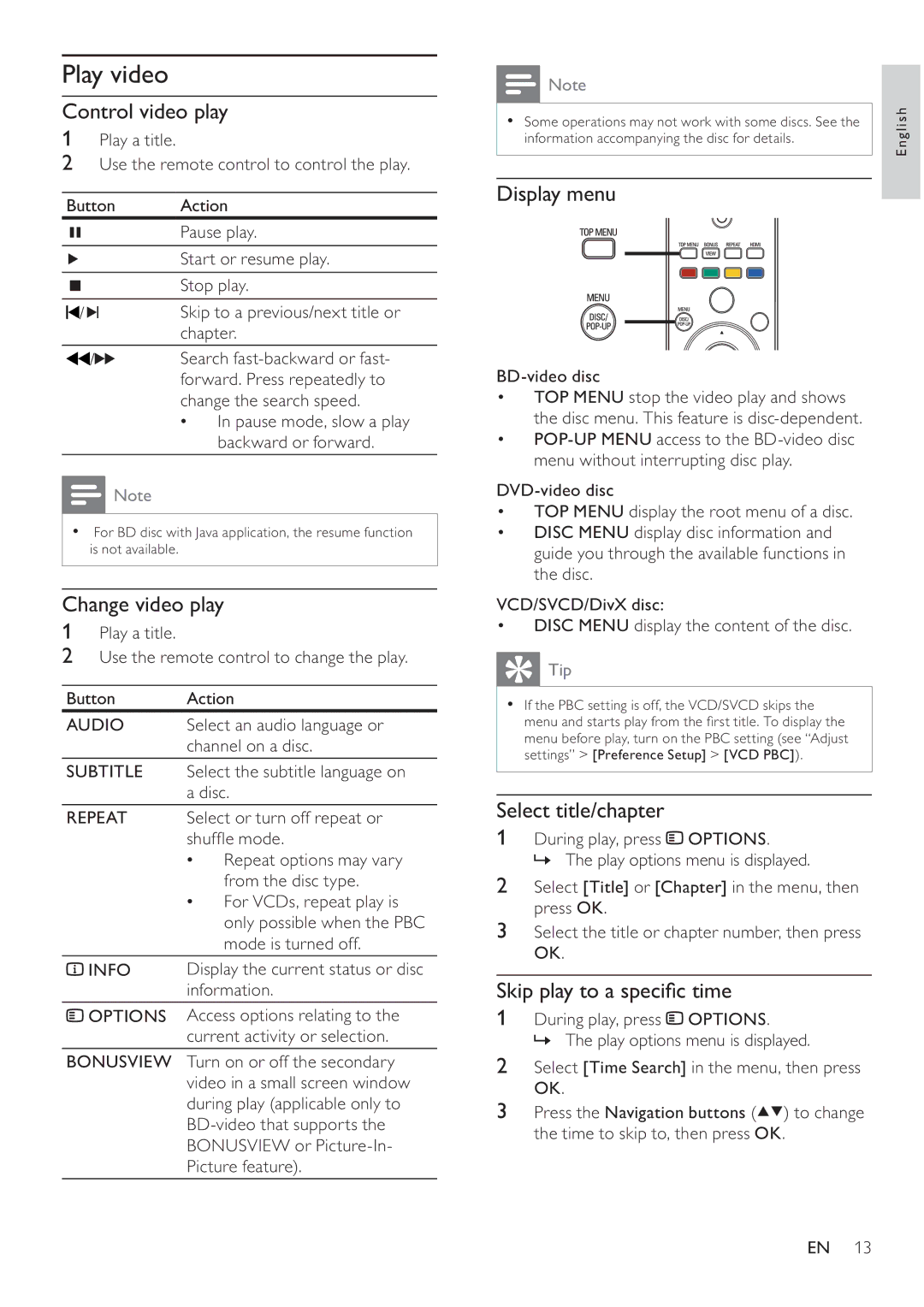 Philips BDP3008 user manual Play video 