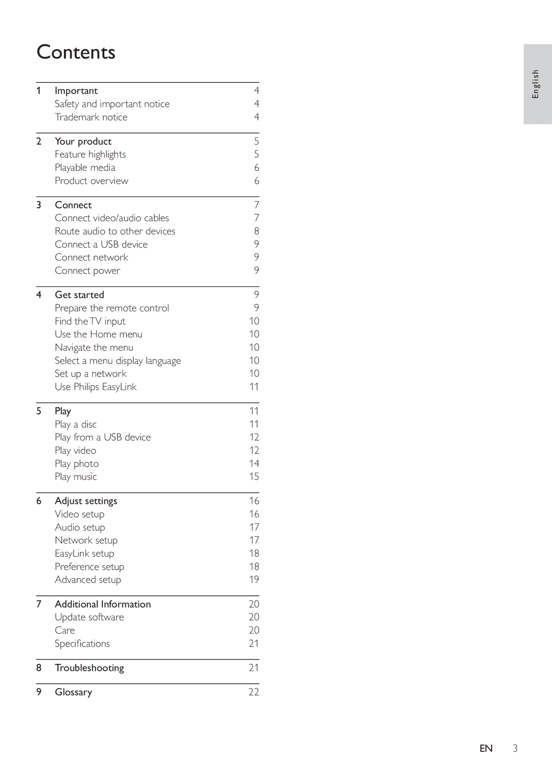 Philips BDP3100 user manual Contents 