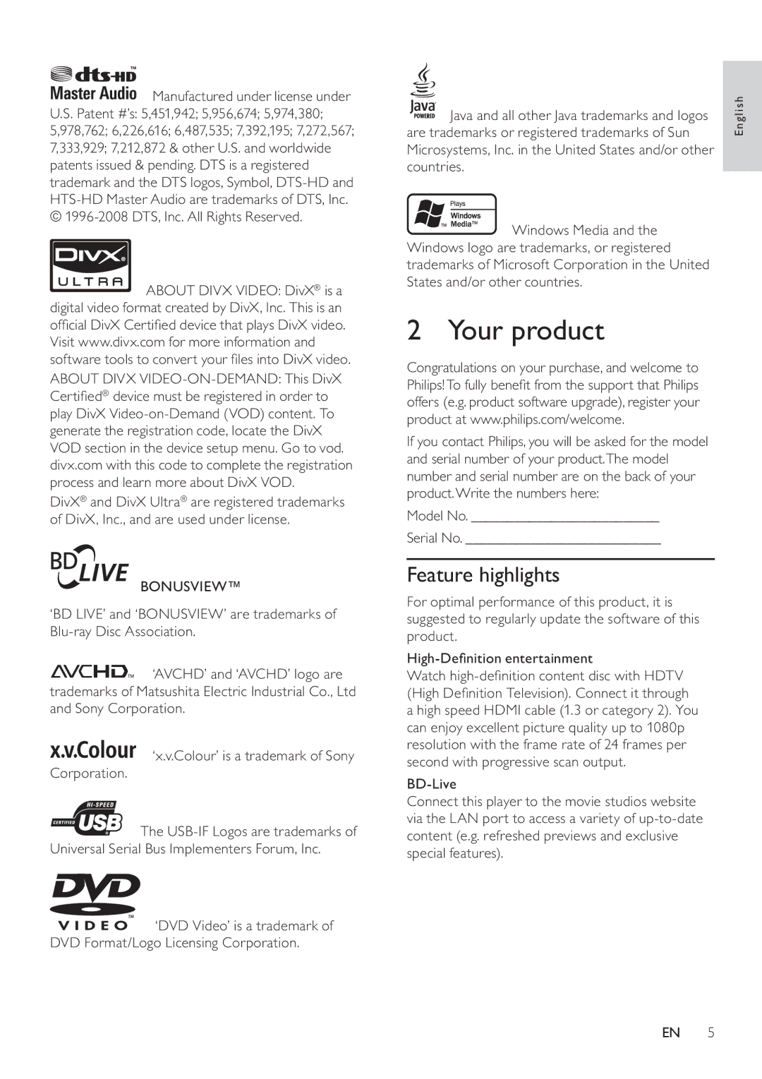 Philips BDP3100 user manual Your product, Feature highlights, Bonusview 