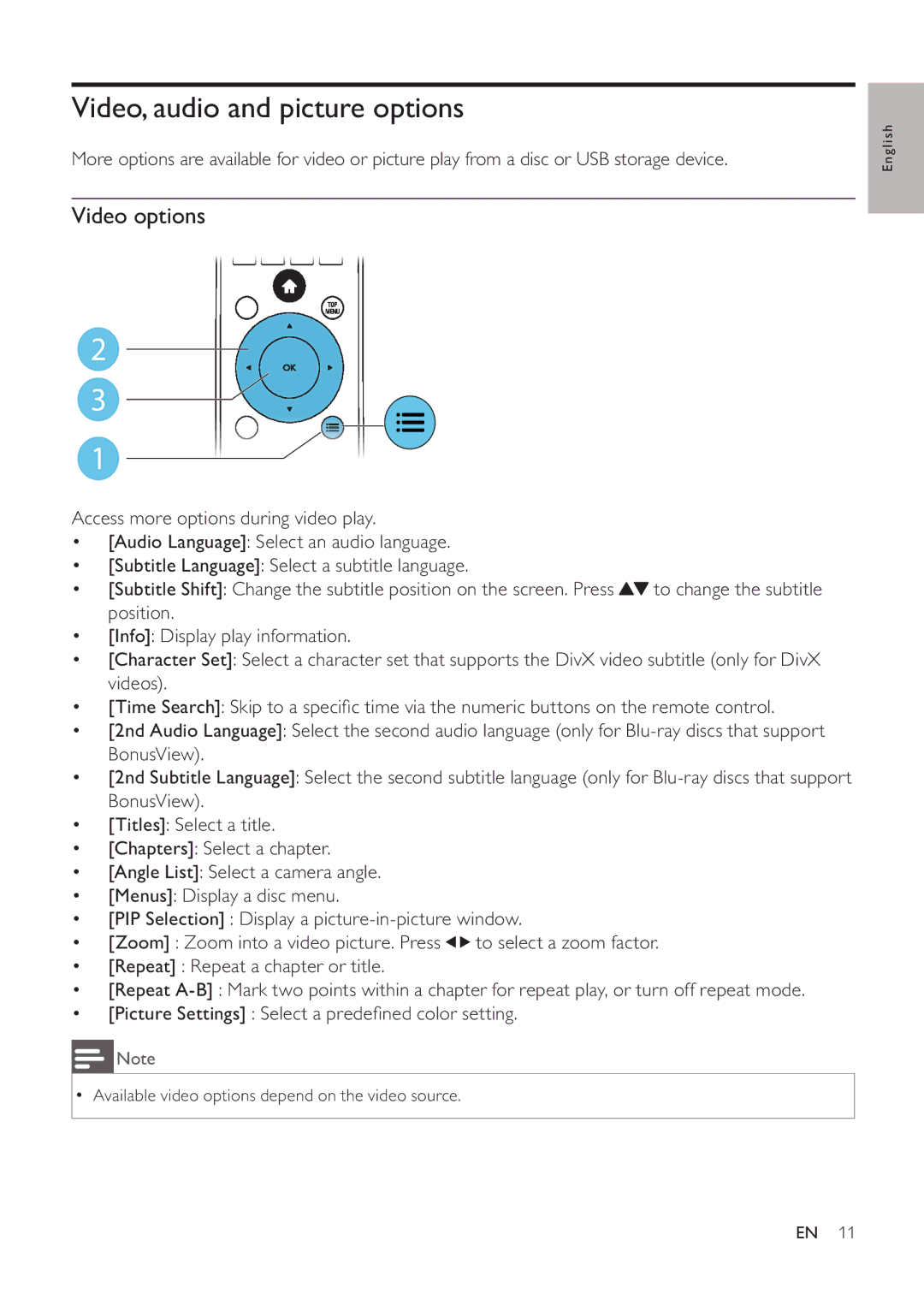 Philips BDP3200 user manual Video, audio and picture options, Video options 