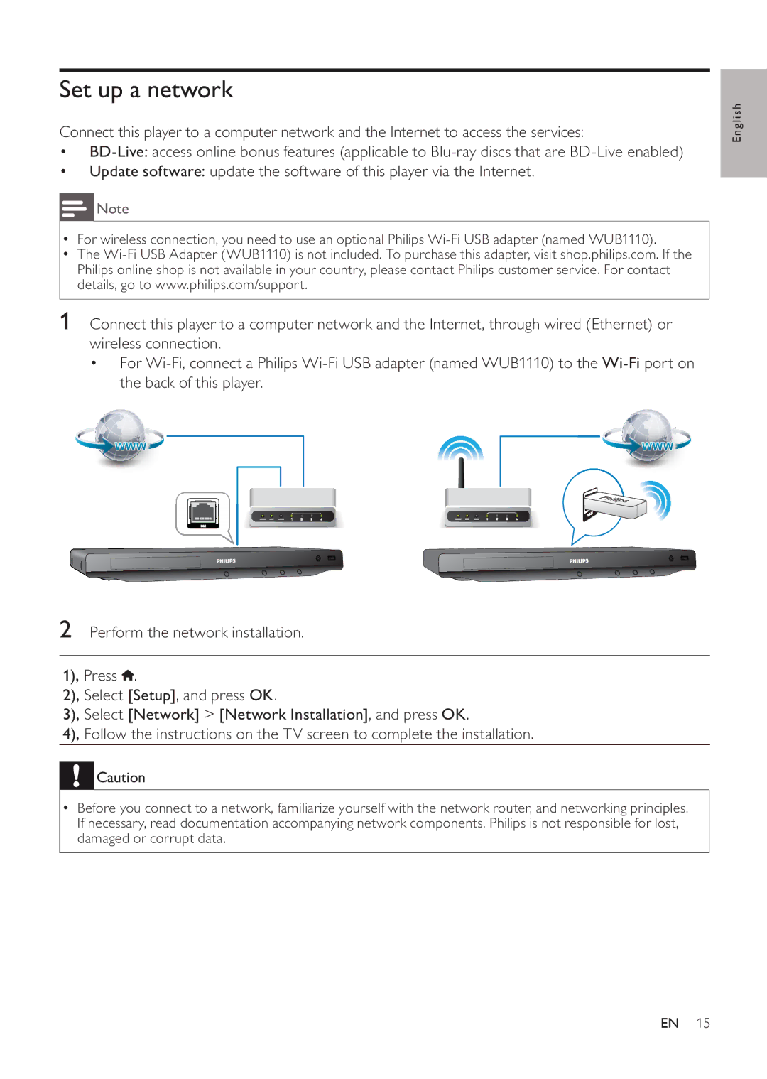 Philips BDP3200 user manual Set up a network 