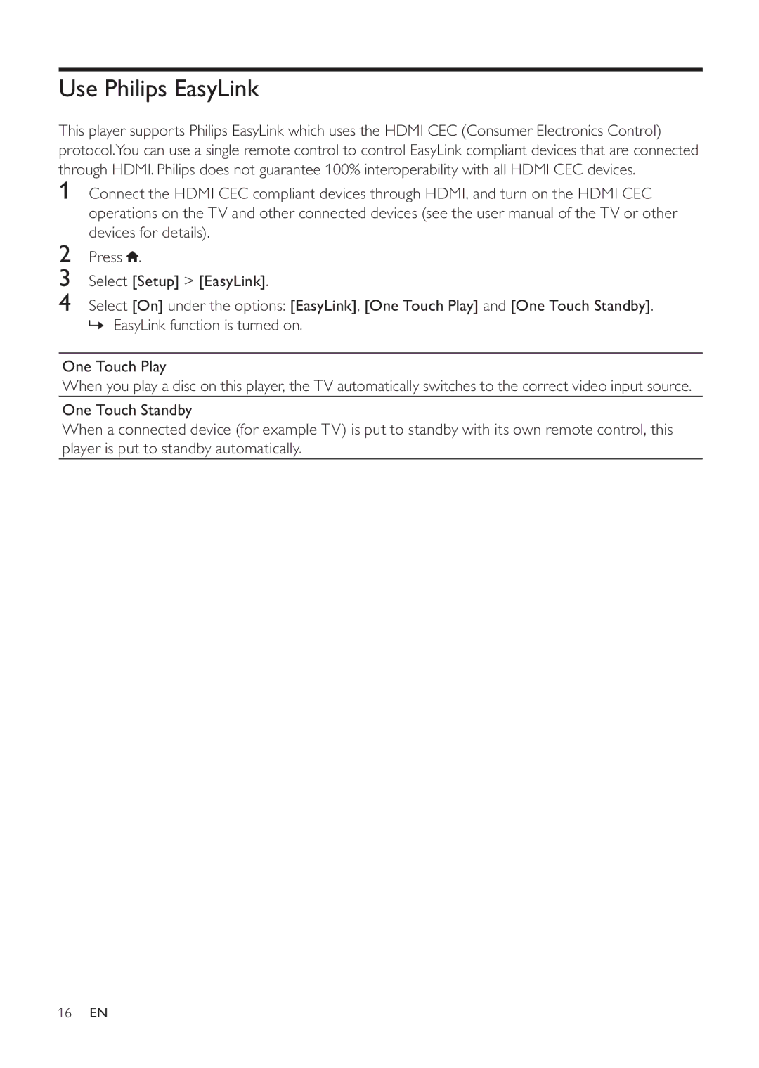 Philips BDP3200 user manual Use Philips EasyLink 