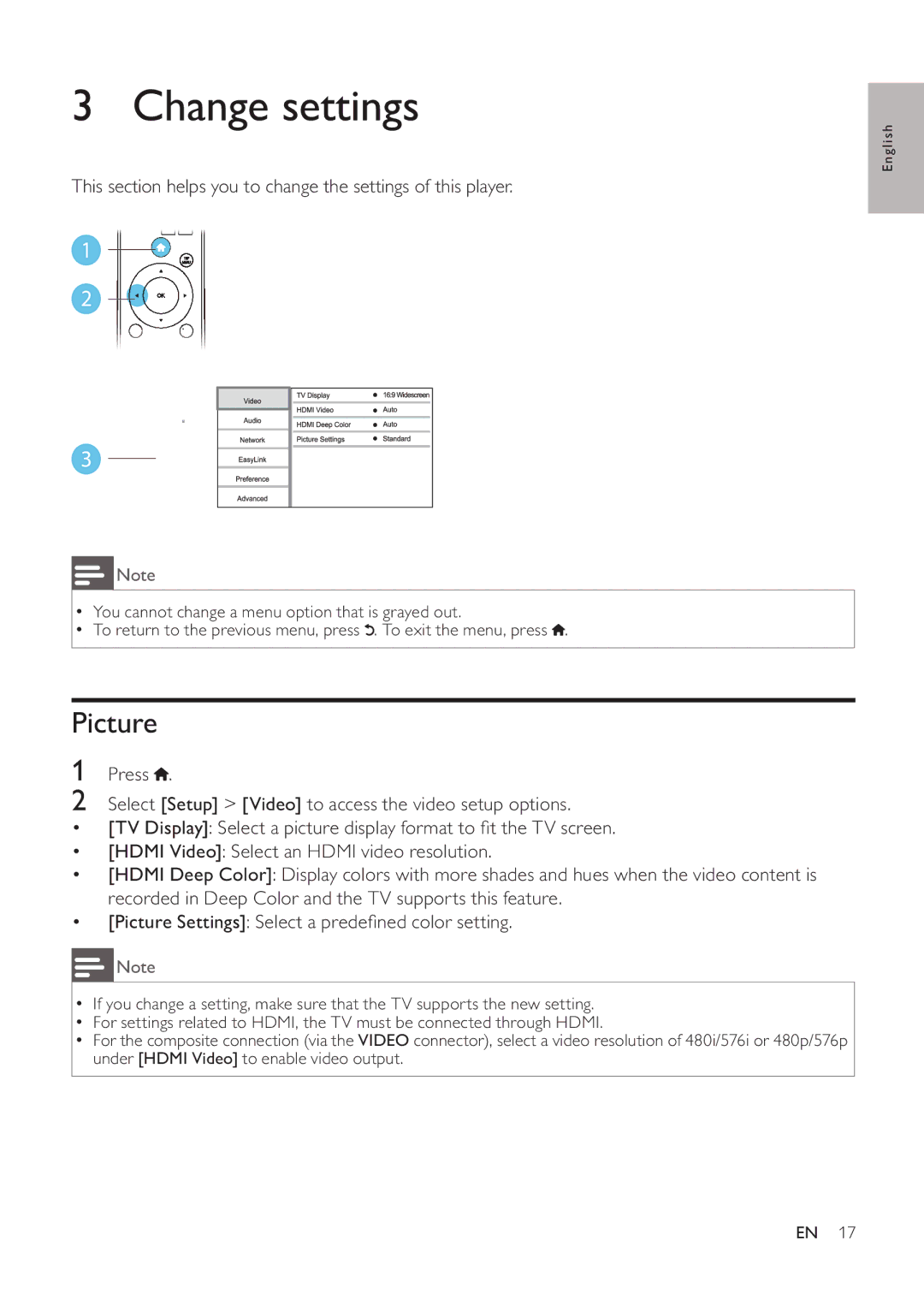 Philips BDP3200 user manual Change settings, Picture 