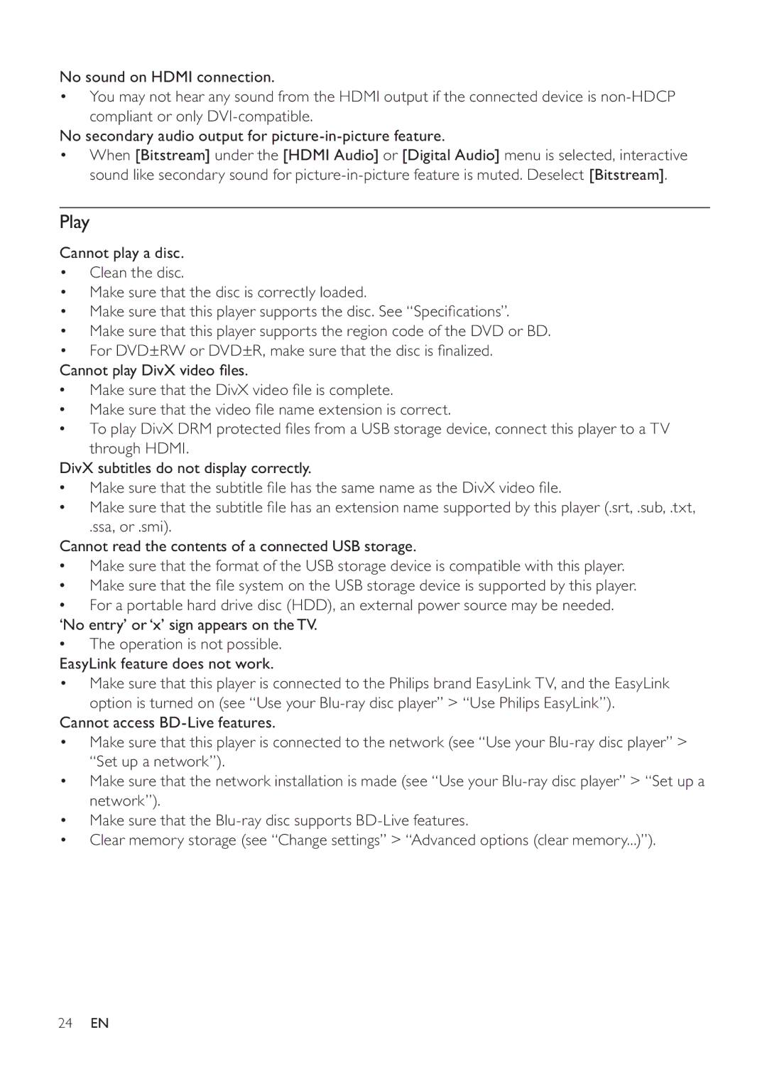 Philips BDP3200 user manual Play 