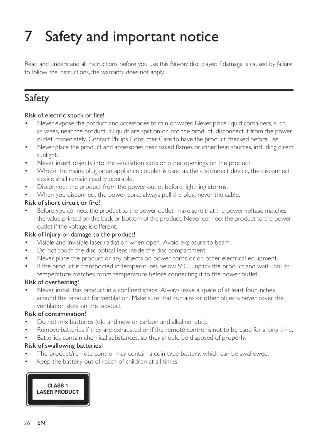 Philips BDP3200 user manual Safety and important notice 