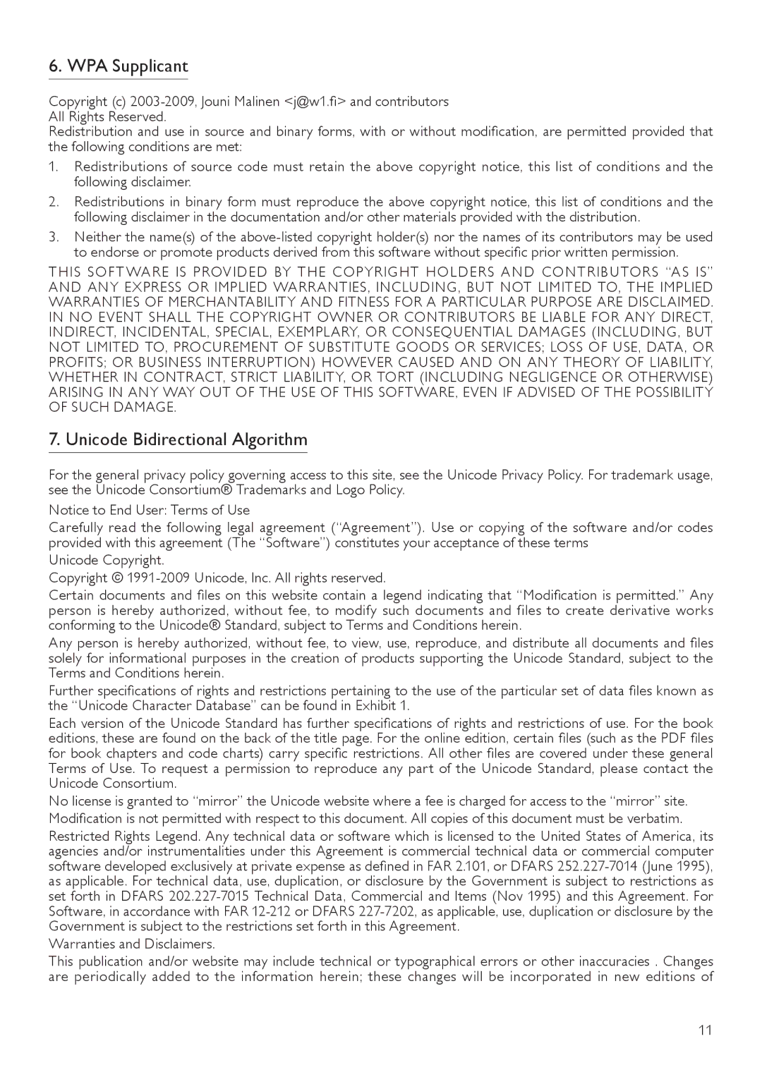 Philips BDP3200 user manual WPA Supplicant, Unicode Bidirectional Algorithm 