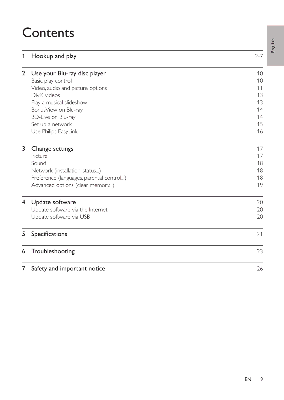 Philips BDP3200 user manual Contents 