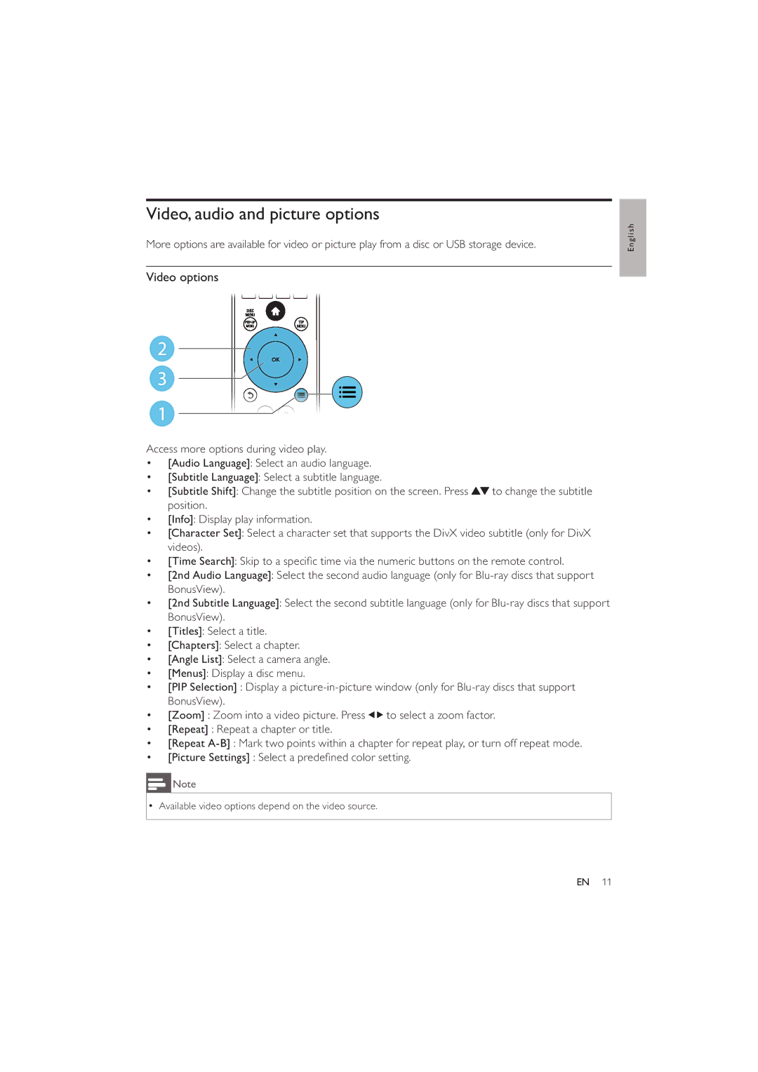 Philips BDP3280 user manual Video, audio and picture options, Video options 