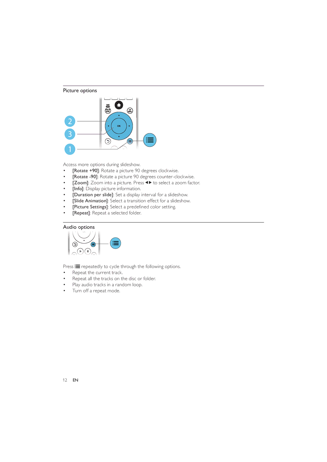 Philips BDP3280 user manual Picture options, Audio options 