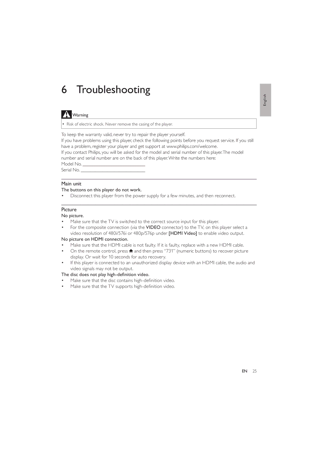 Philips BDP3280 user manual Main unit, Picture 