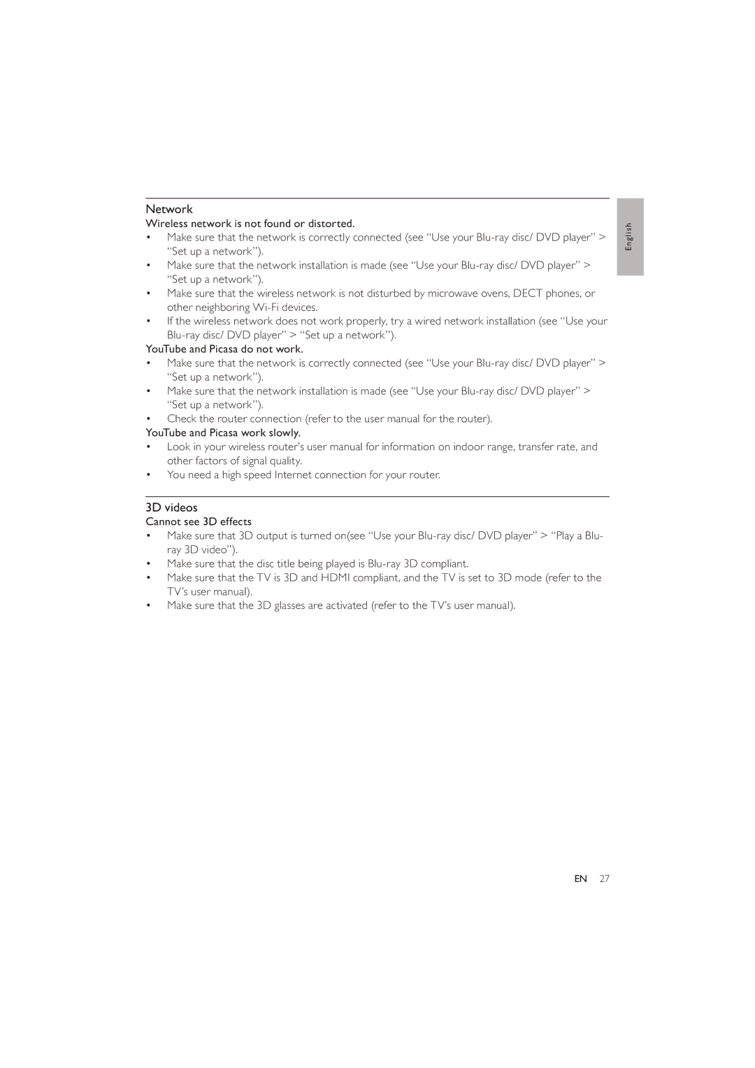 Philips BDP3280 user manual Network, 3D videos 