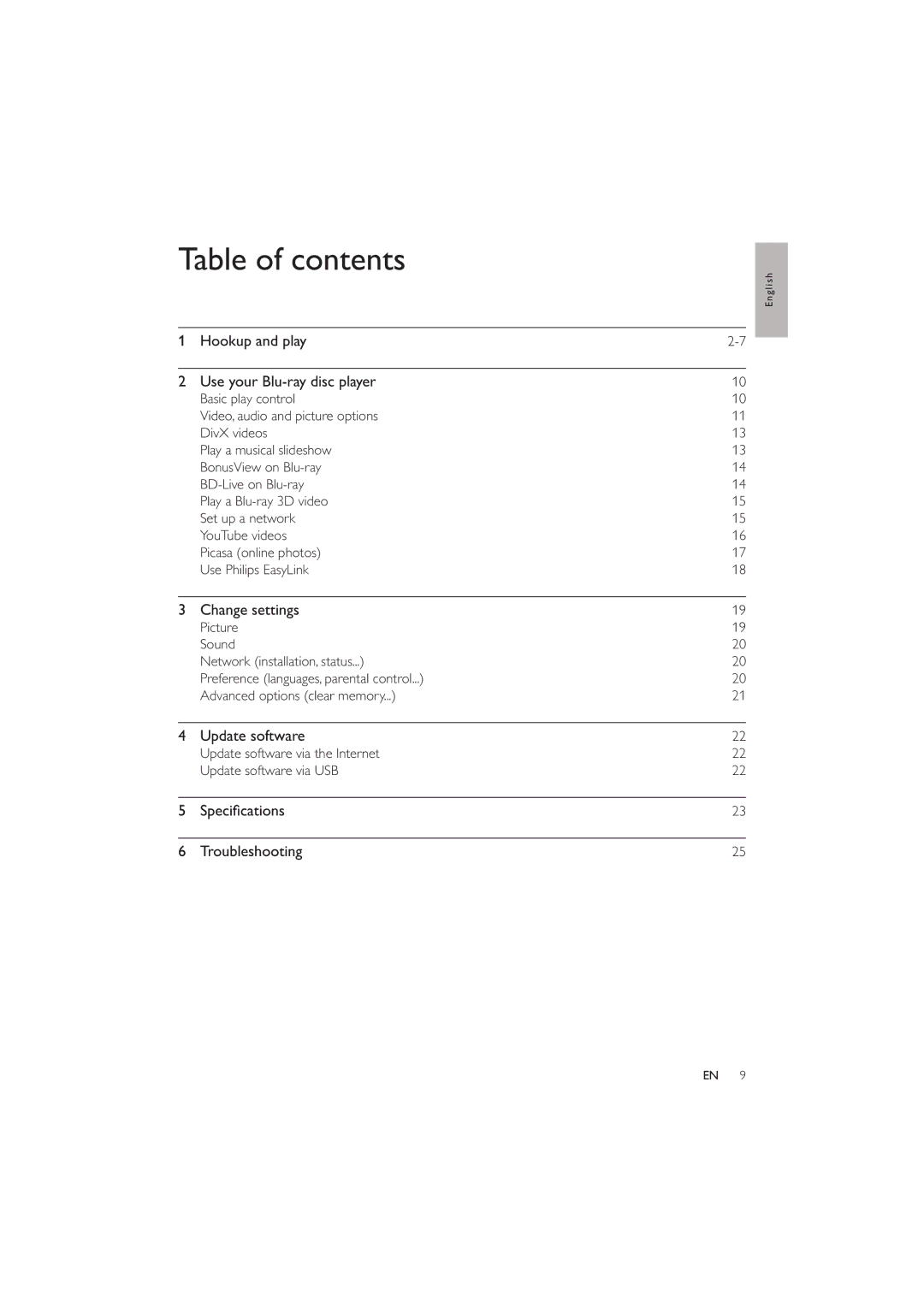 Philips BDP3280 user manual Table of contents 