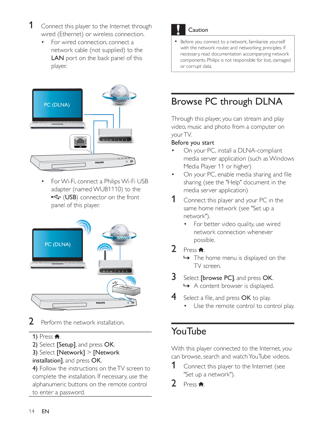 Philips BDP3300K user manual Browse PC through Dlna, YouTube, OK to play Use the remote control to control play 