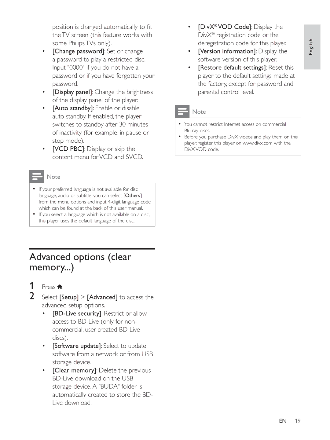 Philips BDP3300K user manual Advanced options clear memory, TV screen this feature works with some Philips TVs only 