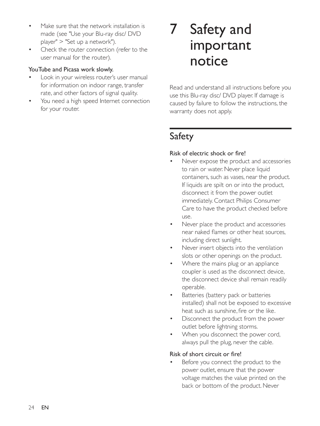 Philips BDP3300K user manual Safety and important notice 