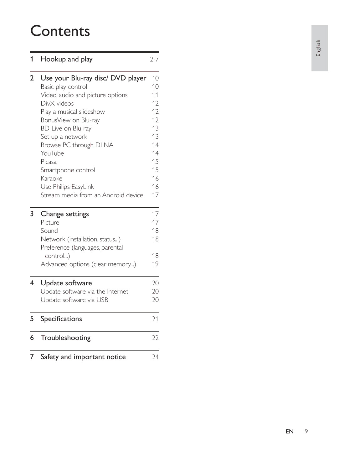 Philips BDP3300K user manual Contents 