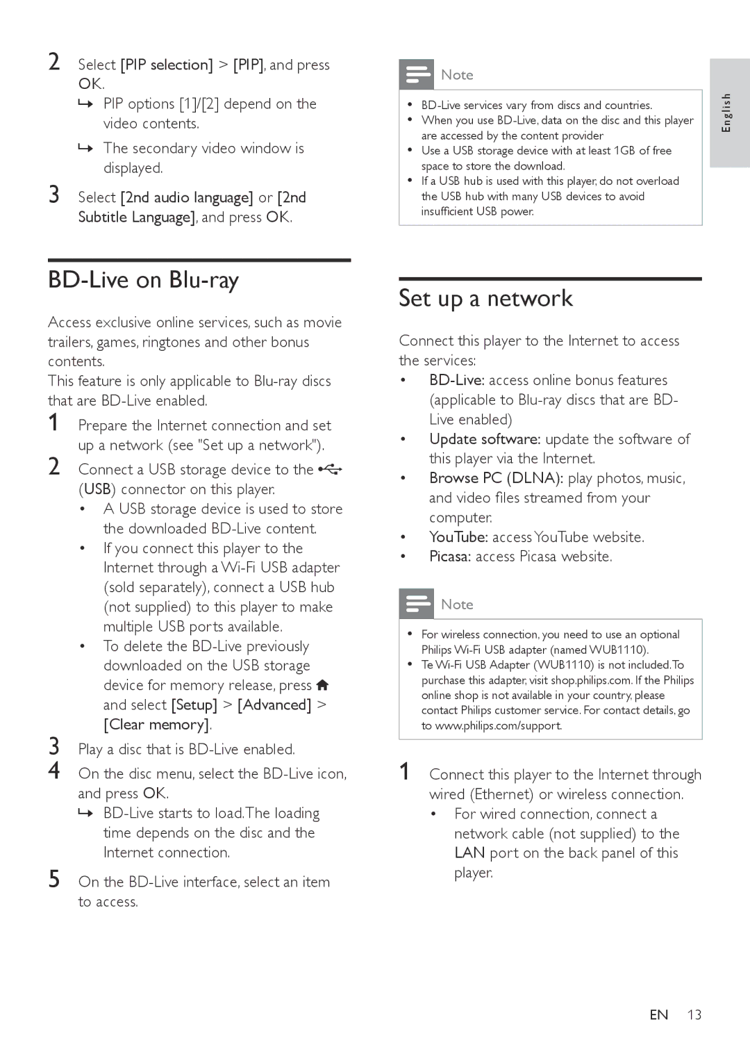 Philips BDP3310, BDP3305 BD-Live on Blu-ray, Set up a network, On the BD-Live interface, select an item to access 