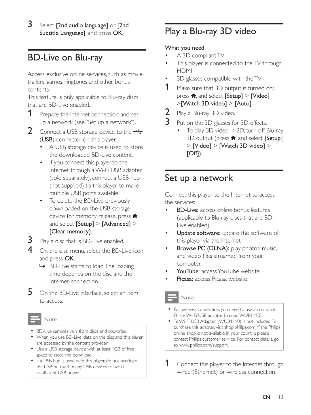 Philips BDP3390, BDP3380, BDP3382 user manual BD-Live on Blu-ray, Play a Blu-ray 3D video, Set up a network, Hdmi 