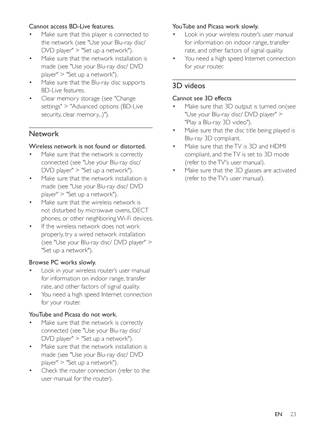 Philips BDP3380, BDP3390, BDP3382 user manual Network, 3D videos 